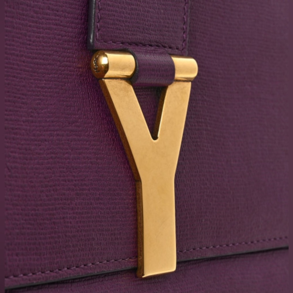 SAINT LAURENT Textured Calfskin Classic Y Ligne Clutch Purple - Picture 4 of 8